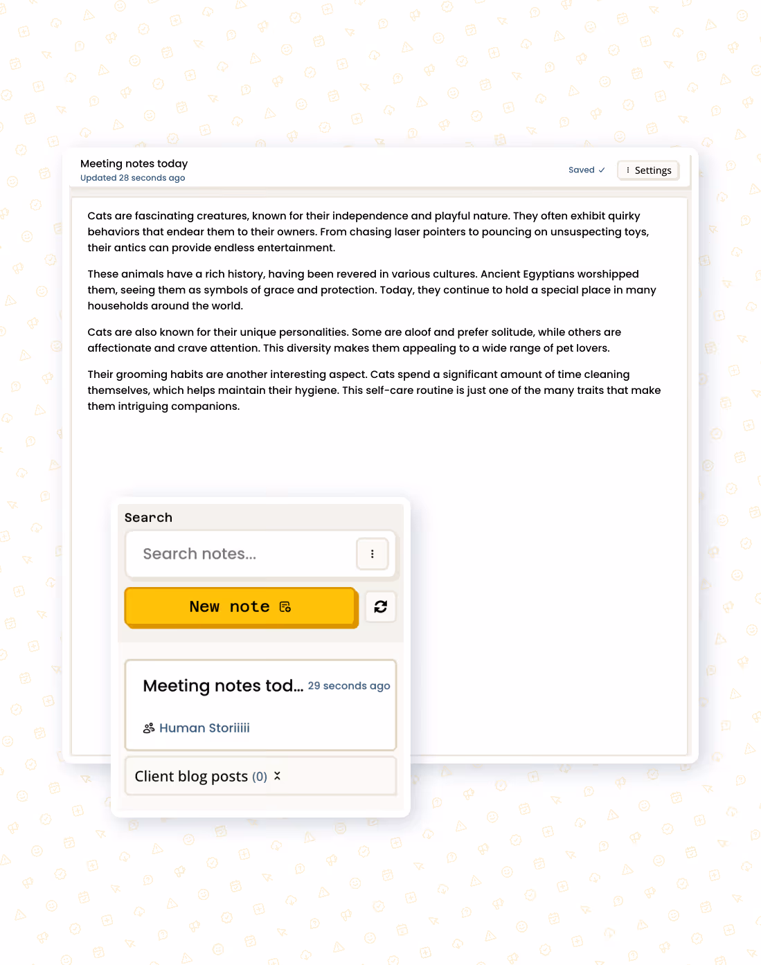 Notes interface